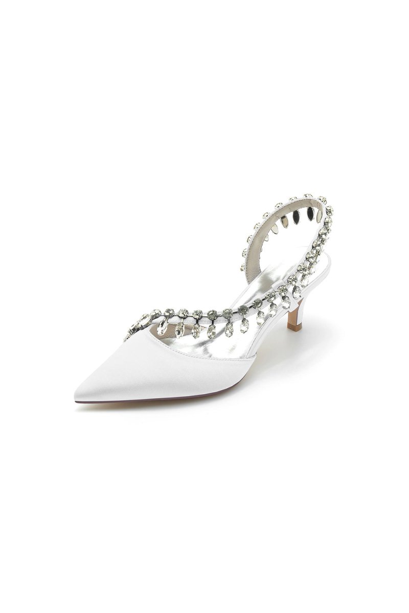 Rhinestone Beaded Pointed Toe High Heels - KissProm