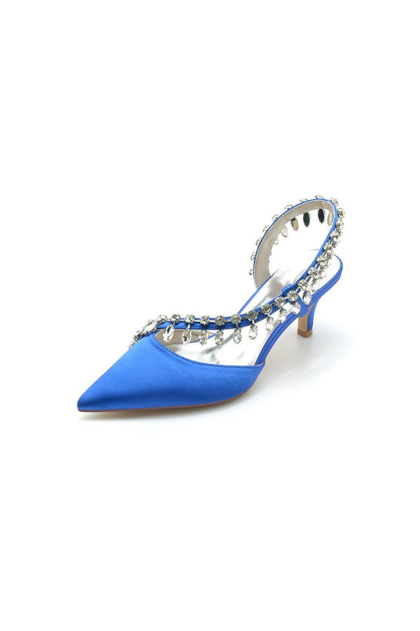 Rhinestone Beaded Pointed Toe High Heels - KissProm