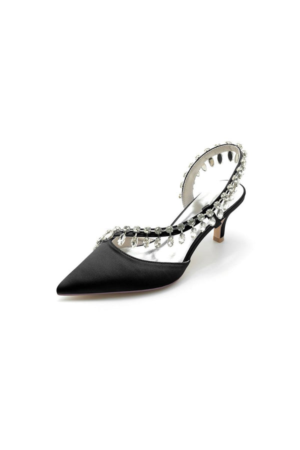 Rhinestone Beaded Pointed Toe High Heels - KissProm
