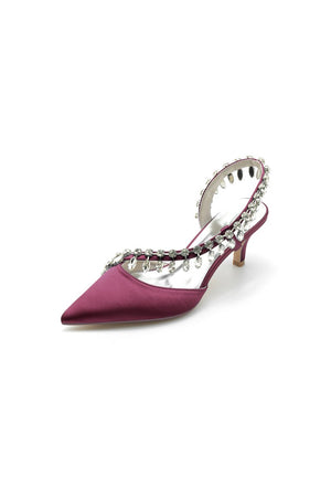 Rhinestone Beaded Pointed Toe High Heels - KissProm