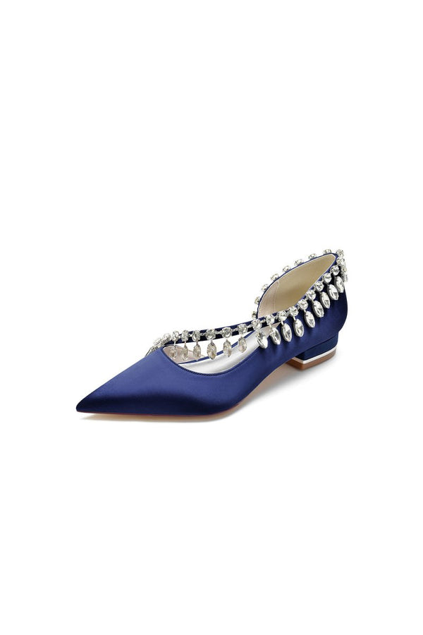 Rhinestone Beaded Pointed Toe Kitten Heels - KissProm