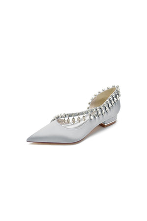 Rhinestone Beaded Pointed Toe Kitten Heels - KissProm
