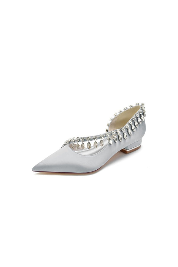 Rhinestone Beaded Pointed Toe Kitten Heels - KissProm