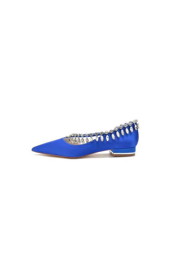 Rhinestone Beaded Pointed Toe Kitten Heels - KissProm
