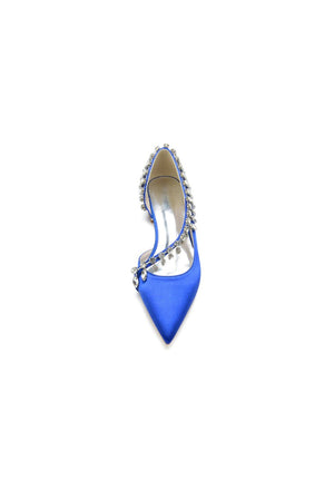 Rhinestone Beaded Pointed Toe Kitten Heels - KissProm