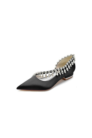 Rhinestone Beaded Pointed Toe Kitten Heels - KissProm