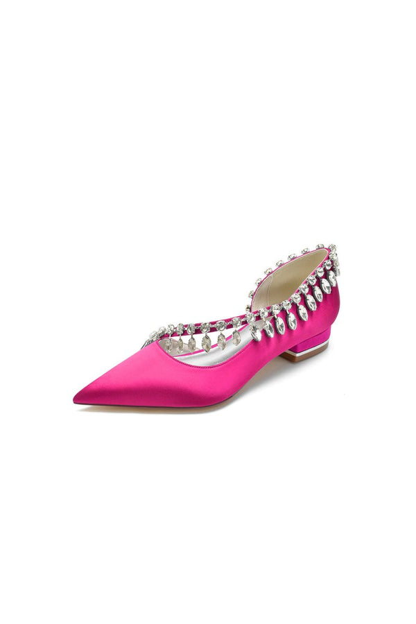 Rhinestone Beaded Pointed Toe Kitten Heels - KissProm