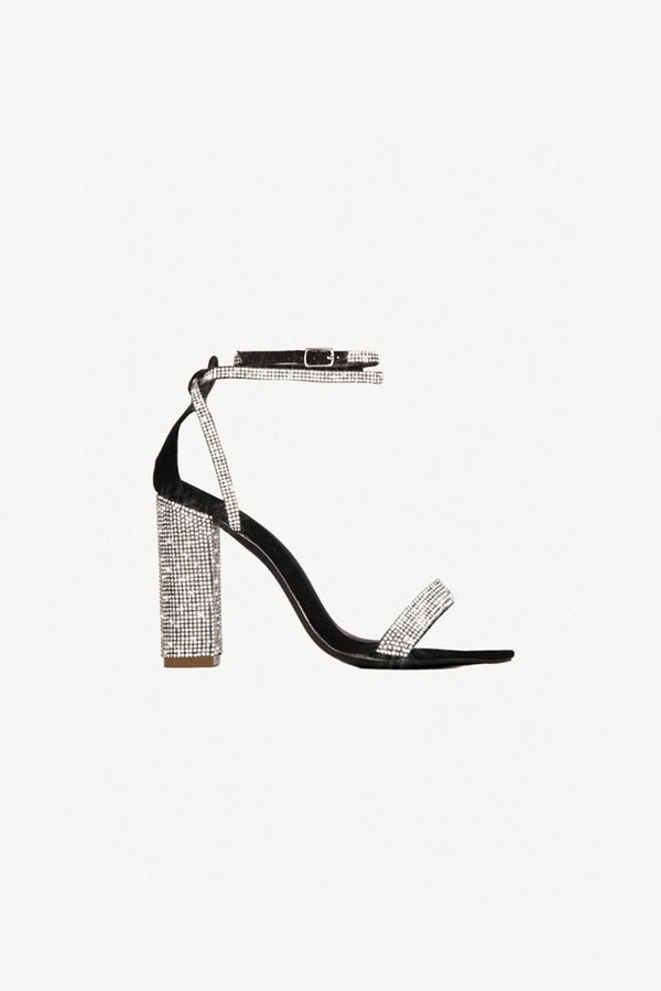 Rhinestone Chunky Heel One Buckle Sexy High Heel Sandals - KissProm