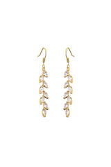 Rhinestone Leaf Dangle Earrings Crystal Drop - KissProm