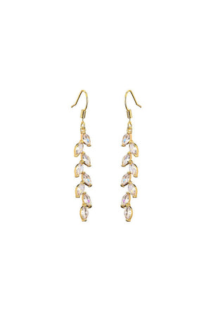 Rhinestone Leaf Dangle Earrings Crystal Drop - KissProm