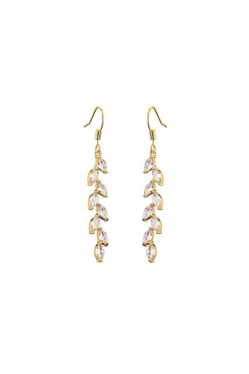 Rhinestone Leaf Dangle Earrings Crystal Drop - KissProm