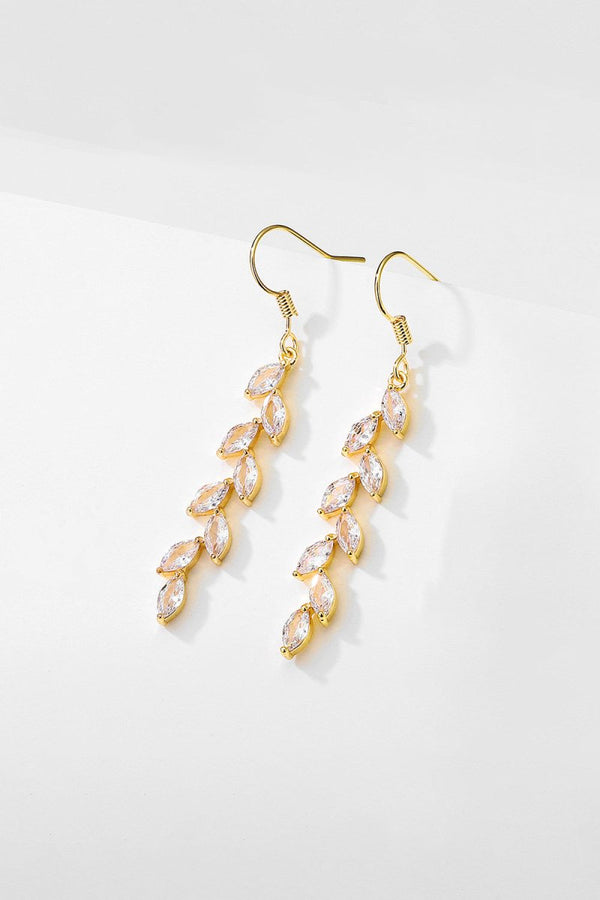 Rhinestone Leaf Dangle Earrings Crystal Drop - KissProm