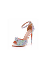 Rhinestone Embellished Open Toe Ankle Strap Stiletto Heels - KissProm