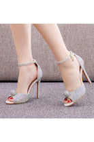 Rhinestone Embellished Open Toe Ankle Strap Stiletto Heels - KissProm