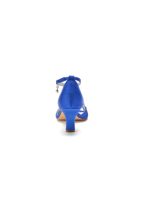 Rhinestone Open Toe Buckle Strap Chunky Heels - KissProm