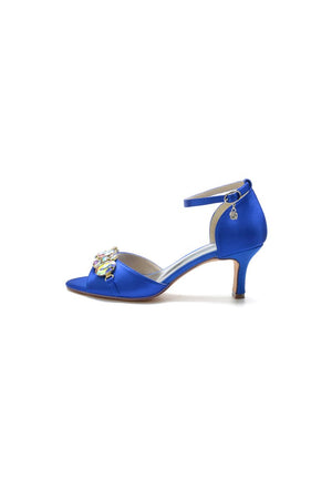 Rhinestone Open Toe Buckle Strap Chunky Heels - KissProm