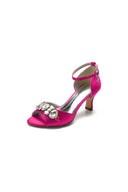 Rhinestone Open Toe Buckle Strap Chunky Heels - KissProm