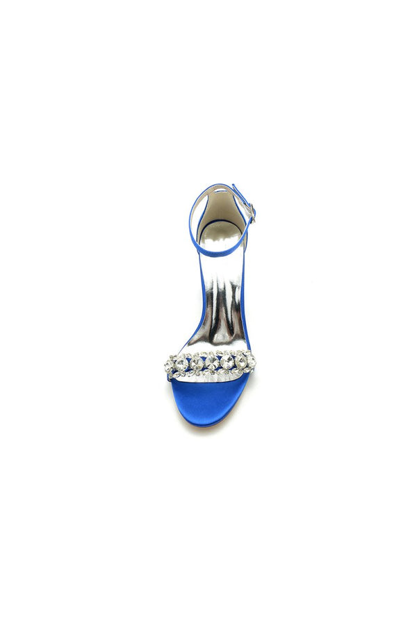 Open Toe Chunky Heels with Rhinestone - KissProm