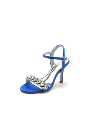 Rhinestone Open Toe Stiletto Heels - KissProm