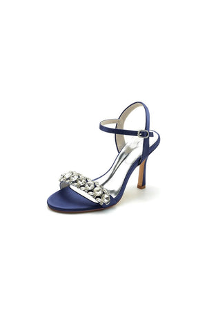Rhinestone Open Toe Stiletto Heels - KissProm