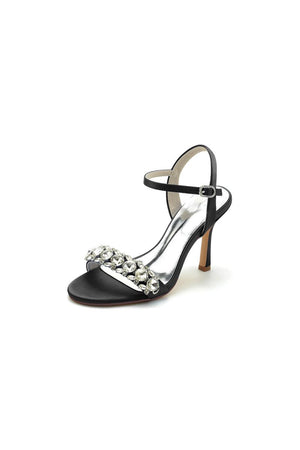 Rhinestone Open Toe Stiletto Heels - KissProm
