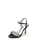 Rhinestone Open Toe Stiletto Heels - KissProm