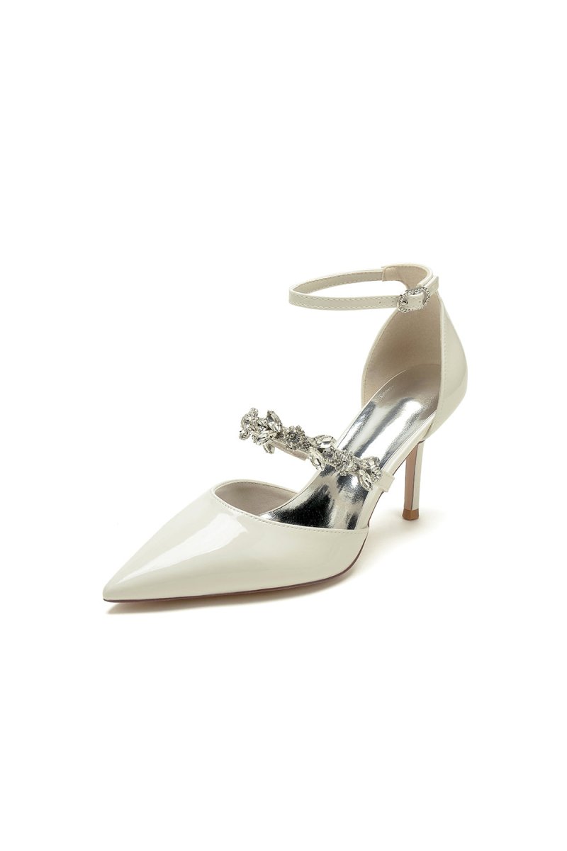 Rhinestone Leather Shoes with Ankle Strap - KissProm
