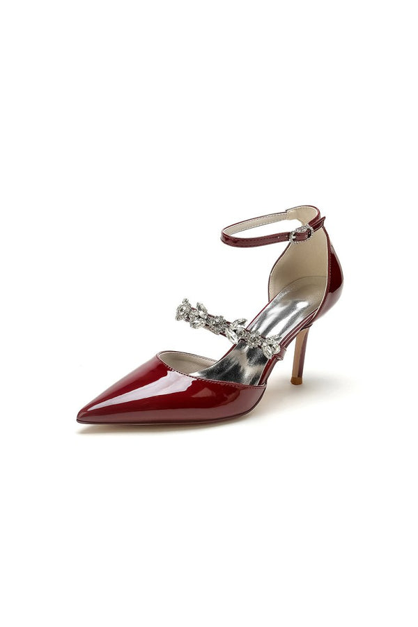 Rhinestone Leather Shoes with Ankle Strap - KissProm