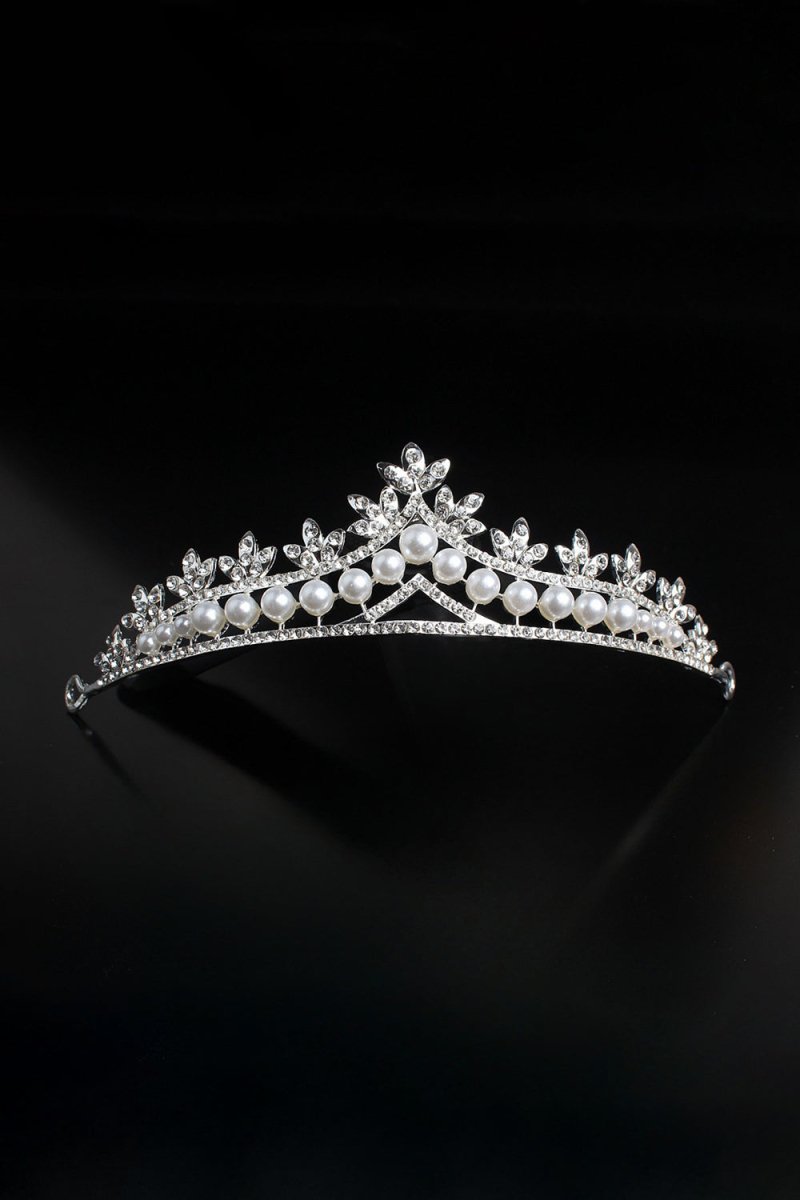 Rhinestone Pearl Wedding Tiara - KissProm