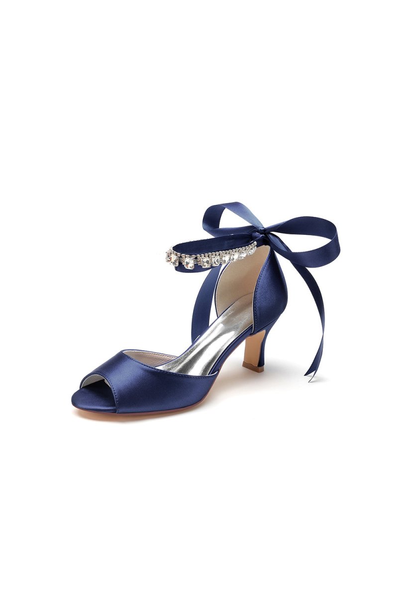 Rhinestone Peep Toe Chunky Heels with Ankle Strap - KissProm