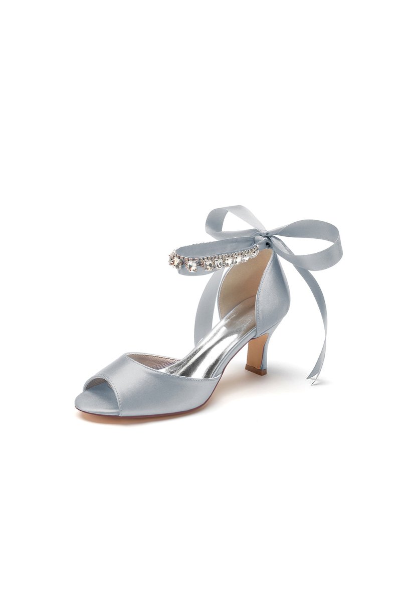 Rhinestone Peep Toe Chunky Heels with Ankle Strap - KissProm