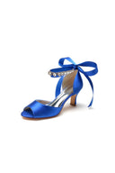 Rhinestone Peep Toe Chunky Heels with Ankle Strap - KissProm