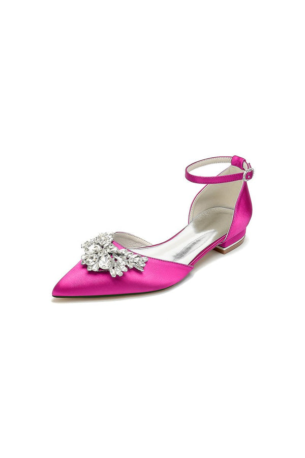 Rhinestone Pointed Toe Ankle Strap Kitten Heels - KissProm