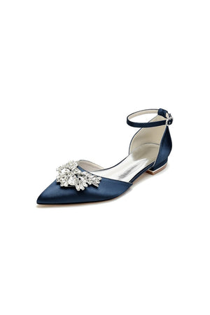 Rhinestone Pointed Toe Ankle Strap Kitten Heels - KissProm