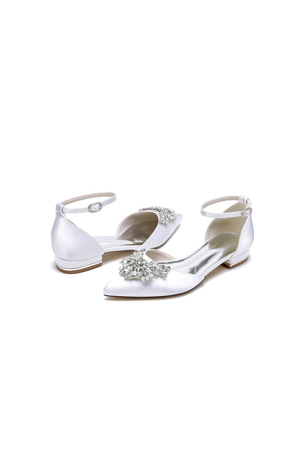 Rhinestone Pointed Toe Ankle Strap Kitten Heels - KissProm