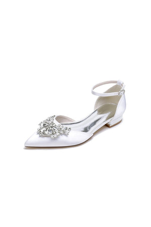 Rhinestone Pointed Toe Ankle Strap Kitten Heels - KissProm