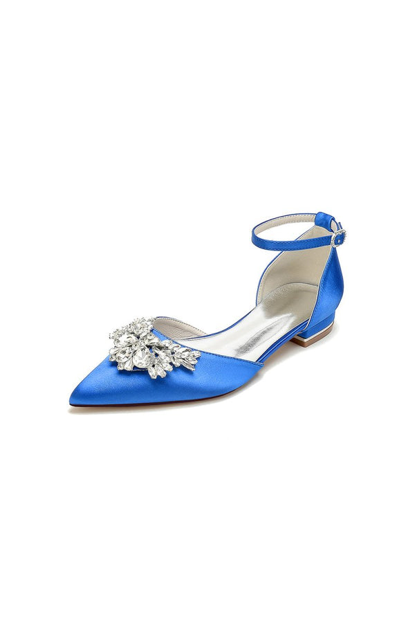 Rhinestone Pointed Toe Ankle Strap Kitten Heels - KissProm