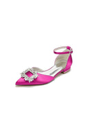 Rhinestone Pointed Toe Ankle Strap Satin Kitten Heels - KissProm