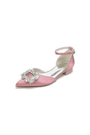Rhinestone Pointed Toe Ankle Strap Satin Kitten Heels - KissProm