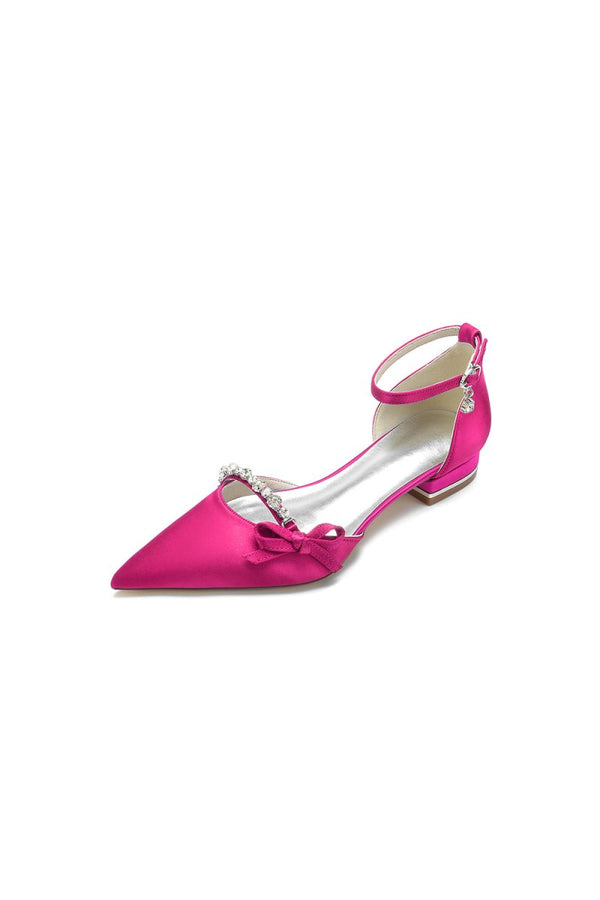 Rhinestone Pointed Toe Kitten Heels With Bow - KissProm