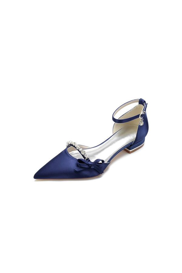 Rhinestone Pointed Toe Kitten Heels With Bow - KissProm