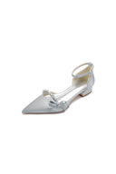 Rhinestone Pointed Toe Kitten Heels With Bow - KissProm