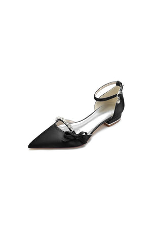 Rhinestone Pointed Toe Kitten Heels With Bow - KissProm