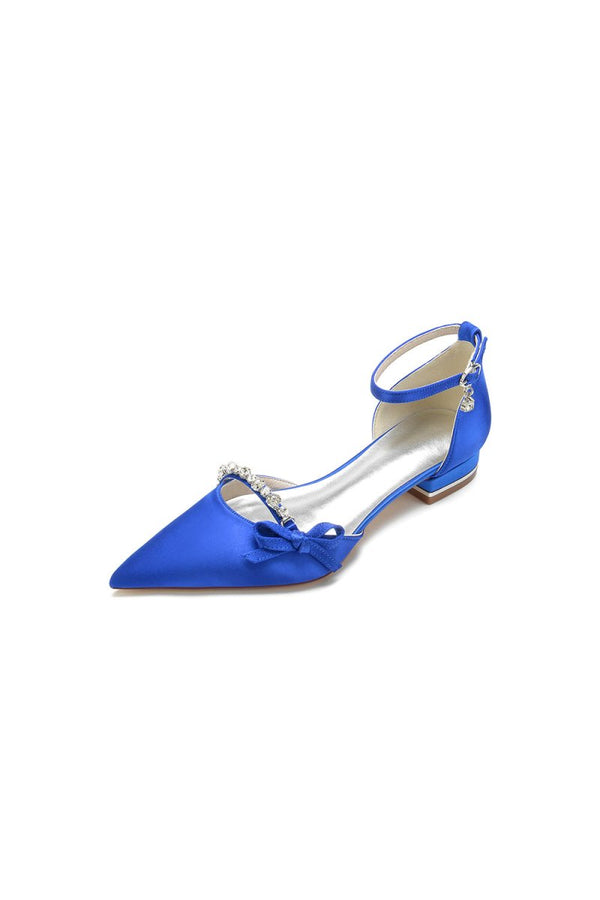 Rhinestone Pointed Toe Kitten Heels With Bow - KissProm