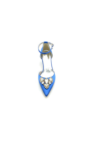 Rhinestone Pointed Toe Kitten Heels With Rhinestone - KissProm