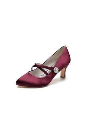 Rhinestone Pointed Toe Satin Stiletto Heels - KissProm