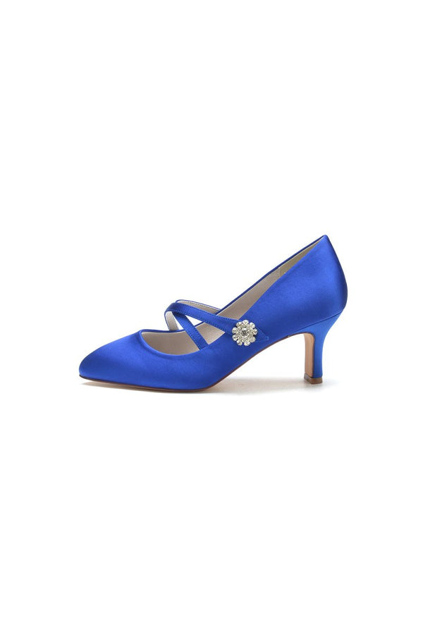 Rhinestone Pointed Toe Satin Stiletto Heels - KissProm