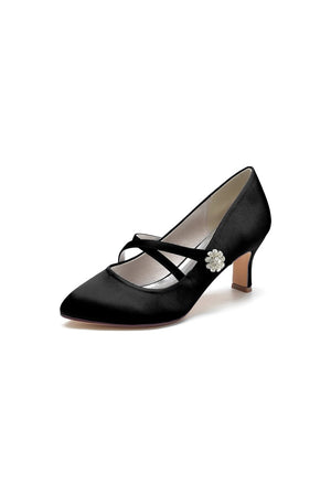 Rhinestone Pointed Toe Satin Stiletto Heels - KissProm
