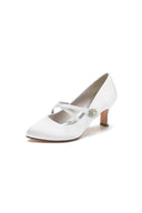 Rhinestone Pointed Toe Satin Stiletto Heels - KissProm