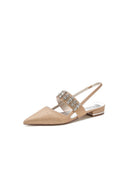 Rhinestone Pointed Toe Strap Buckle Glitter Low Heels - KissProm